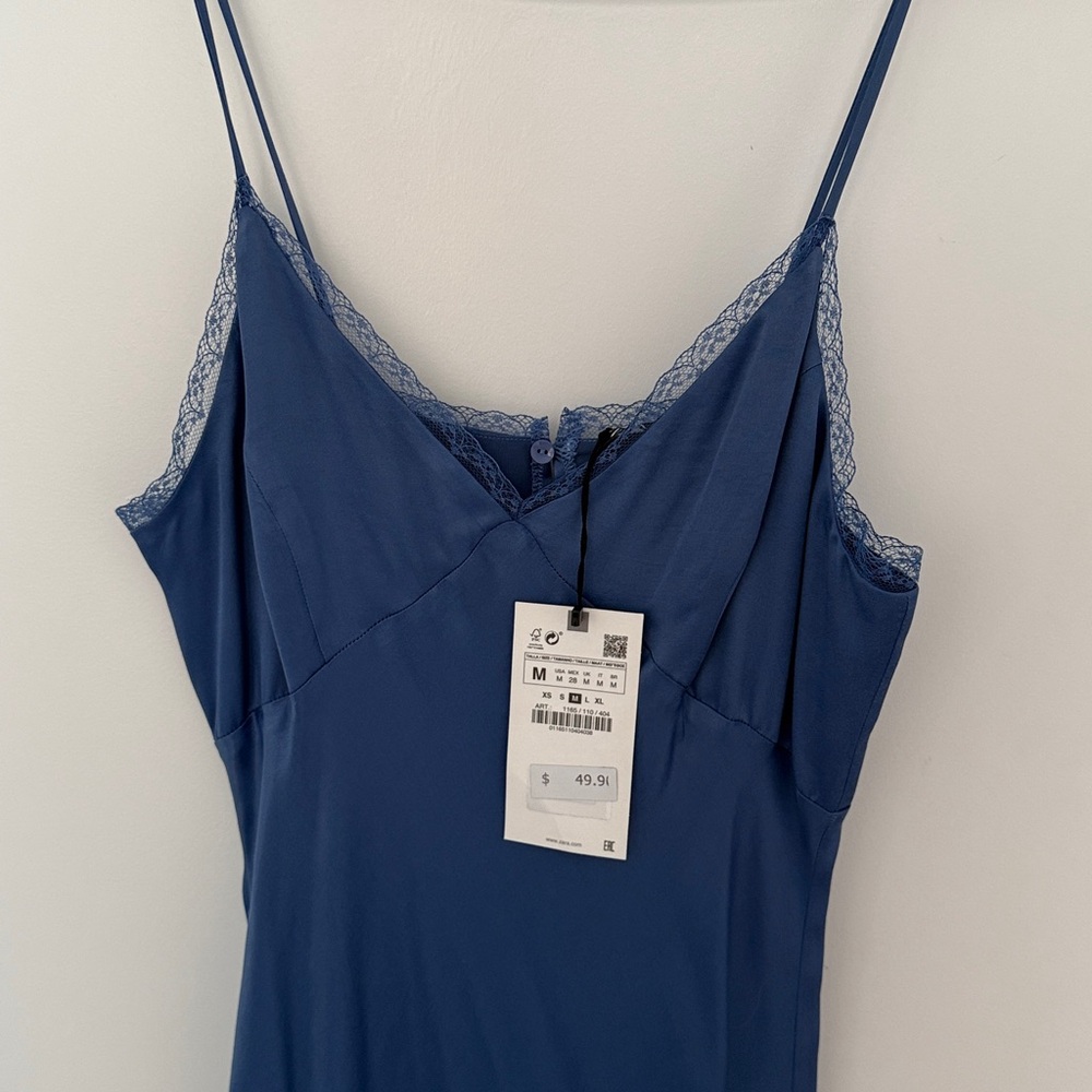 Elegant Blue Women's slip dress Zara medium NWT - Picture 2 of 2
